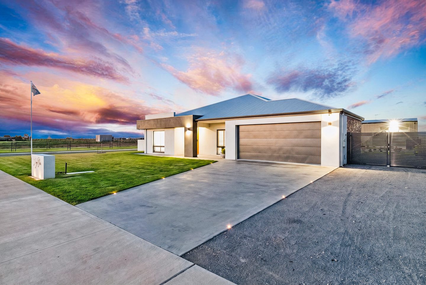 The driveway and garage