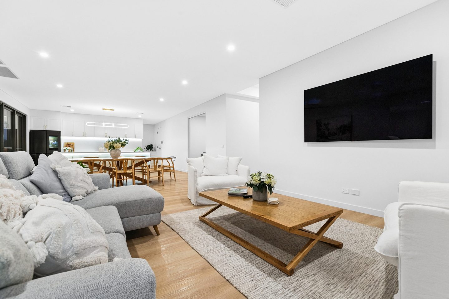 The open-plan living and dining space