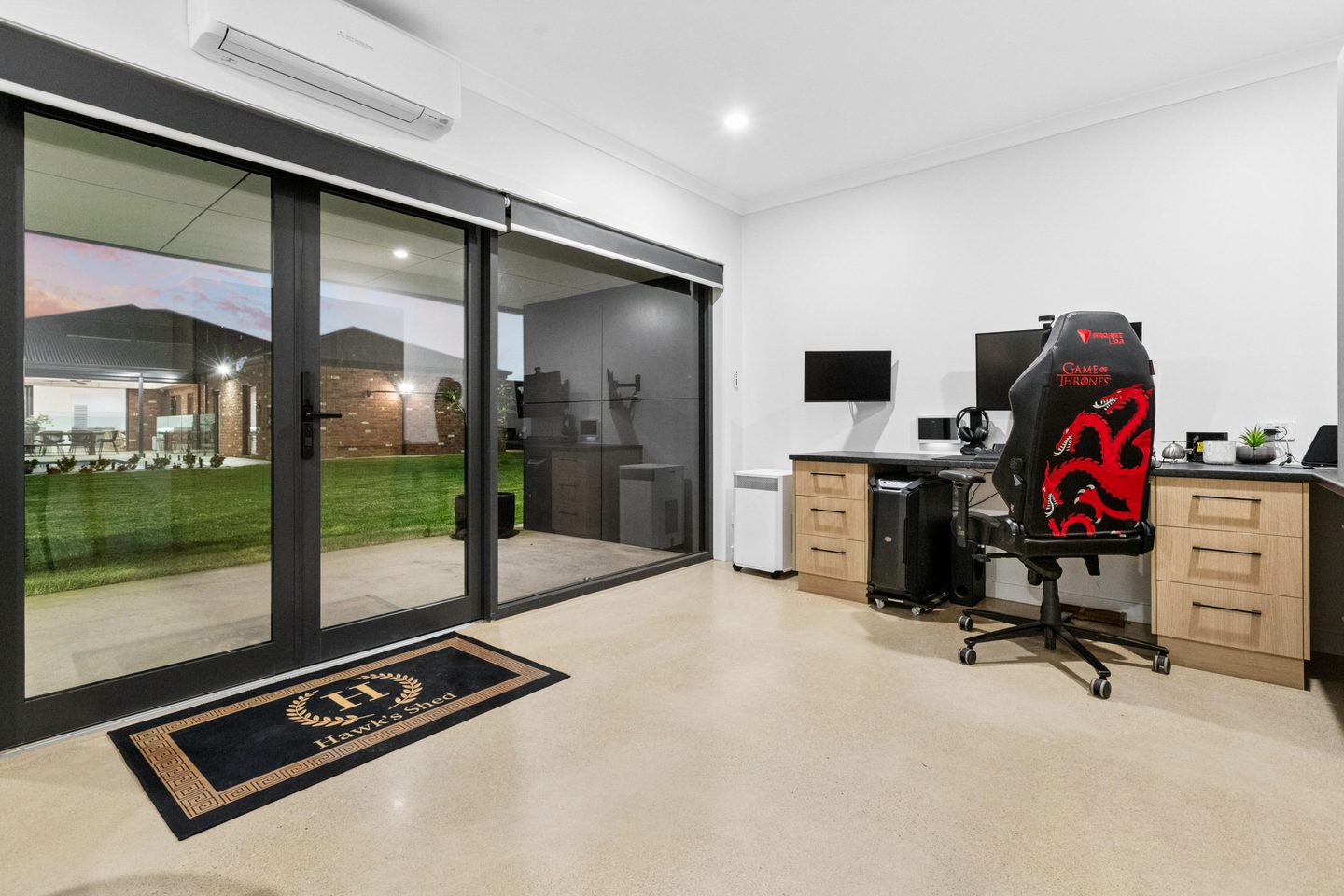 The office and its garden-facing glazing