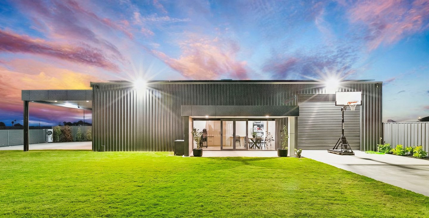 A broad view of the shed and office